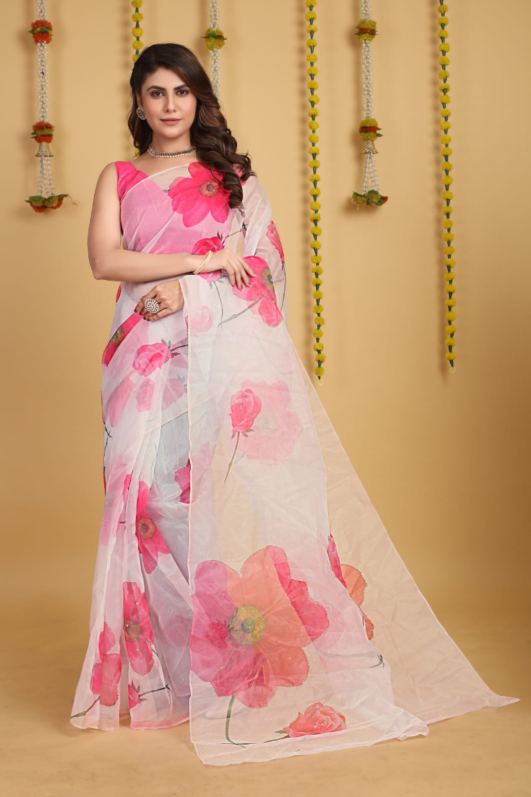 VK 4148 Printed Organza Party Wear Sarees Wholesale Clothing Suppliers In India